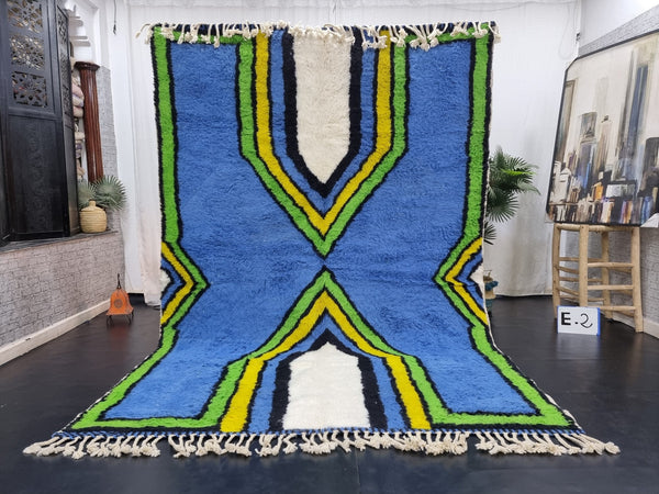 UNIQUE BENIOURAIN RUG, Moroccan Rug , Cerulean Blue Rug, Abstract Rug, Handmade Rug, Handwoven Rug, Area Rug, Bohemian Rug, Boho Rug.