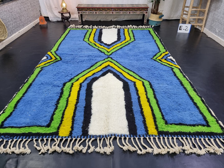 UNIQUE BENIOURAIN RUG, Moroccan Rug , Cerulean Blue Rug, Abstract Rug, Handmade Rug, Handwoven Rug, Area Rug, Bohemian Rug, Boho Rug.