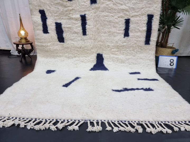 PLUSH BENIOURAIN RUG, Moroccan Rug , White  Navy Blue Rug, Wool Handwoven Rug, Handmade Rug, Area Rug, Berber Rug, Abstract Rug.