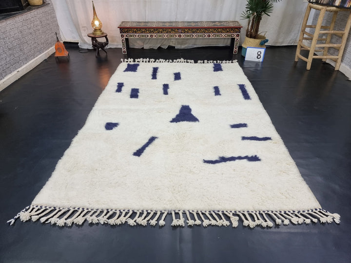 CUSTOM BENIOURAIN RUG, Moroccan Rug, White  Navy Blue Rug, Wool Handwoven Rug, Handmade Rug, Area Rug, Berber Rug, Abstract Rug, Tribal Rug