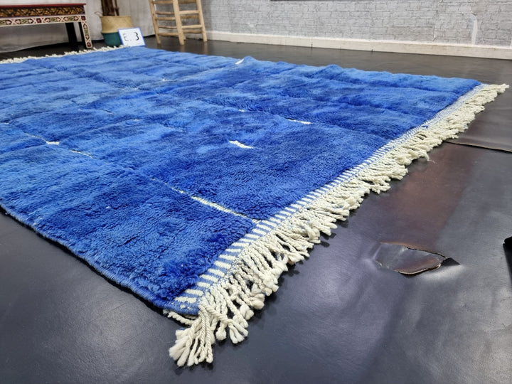 STUNNING MRIRT RUG, Handmade Moroccan Rug , Berber Rug, Tribal Rug, Area Wool Rug, Checkered Rug, Blue Wool Rug, Plain Rug, Grooved Rug