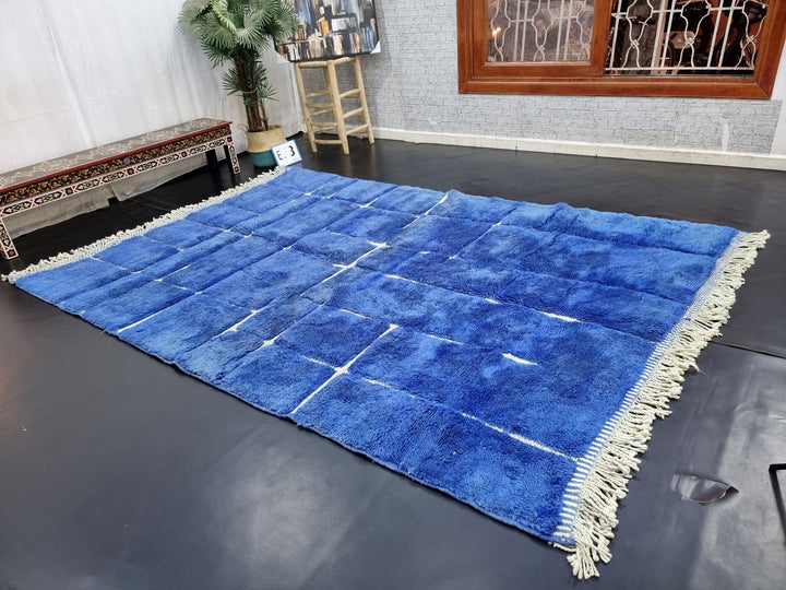 STUNNING MRIRT RUG, Handmade Moroccan Rug , Berber Rug, Tribal Rug, Area Wool Rug, Checkered Rug, Blue Wool Rug, Plain Rug, Grooved Rug