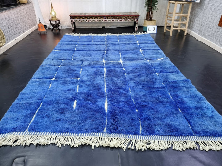 STUNNING MRIRT RUG, Handmade Moroccan Rug , Berber Rug, Tribal Rug, Area Wool Rug, Checkered Rug, Blue Wool Rug, Plain Rug, Grooved Rug