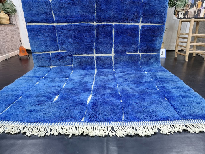 STUNNING MRIRT RUG, Handmade Moroccan Rug , Berber Rug, Tribal Rug, Area Wool Rug, Checkered Rug, Blue Wool Rug, Plain Rug, Grooved Rug