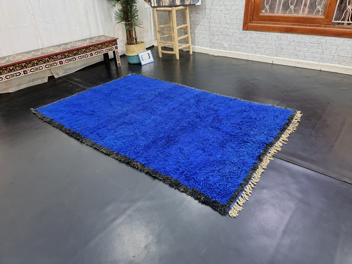 UNIQUE BENIOURAIN RUG, Moroccan Rug , Royal Blue Rug, Solid Rug, Handmade Rug, Handwoven Rug, Area Rug, Bohemian Rug, Boho Rug, Plain Rug