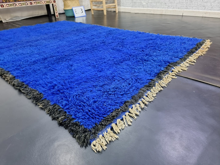 UNIQUE BENIOURAIN RUG, Moroccan Rug , Royal Blue Rug, Solid Rug, Handmade Rug, Handwoven Rug, Area Rug, Bohemian Rug, Boho Rug, Plain Rug