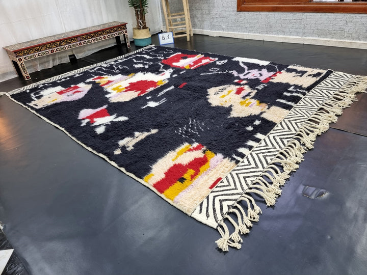 AMAZING BENIOURAIN RUG, Moroccan Rug , Black Rug, Abstract Rug, Handmade Rug, Handwoven Rug, Area Rug, Kilim Edges Rug, Plain Wool Rug