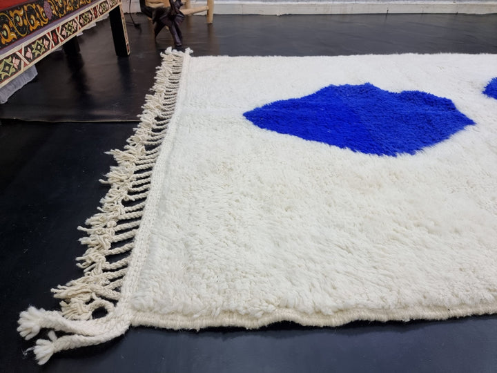 STUNNING BENIOURAIN RUG, Moroccan Rug , Royal Blue  White Rug, Tribal Rug, Berber Rug, Abstract Rug, Handwoven Rug, Area Rug, Wool Rug .