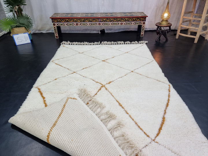 PRETTY MOROCCAN RUG, Handmade Rug , Mustard  White Rug, Berber Wool Rug, Geometric Rug, Brown Rug, Area Rug, Handwoven rug, Grooved Rug