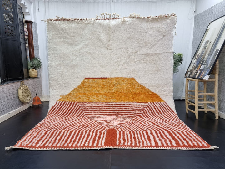 AMAZING MOROCCAN RUG, Beniourain Rug , Orange  Yellow Rug, Striped Rug, Handmade Rug, Area Rug, Handwoven Rug, Berber Rug, Funky Rug