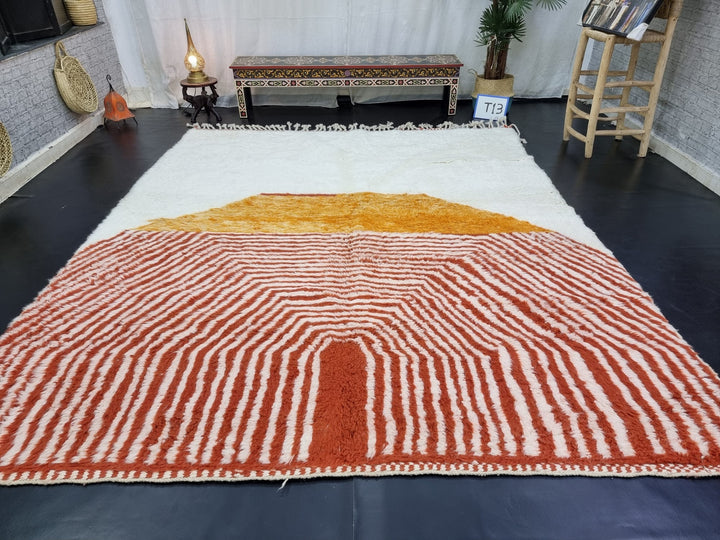 AMAZING MOROCCAN RUG, Beniourain Rug , Orange  Yellow Rug, Striped Rug, Handmade Rug, Area Rug, Handwoven Rug, Berber Rug, Funky Rug