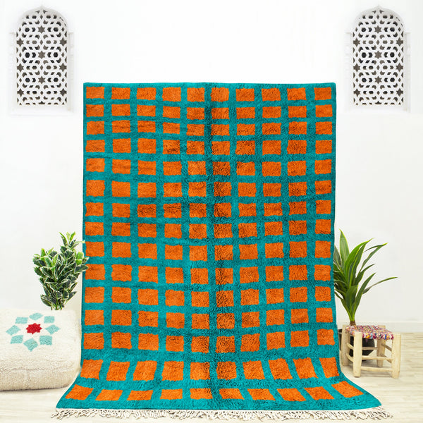 Custom Beni Ourain Moroccan checkerboard rug for bedroom and living room