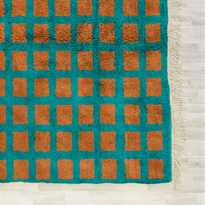 Brown custom Moroccan Berber checkerboard rug