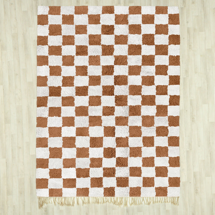 Brown Checkered Rug, Moroccan Shag Rug, Checkerboard Rug, Checkered , Checkered Area Rug