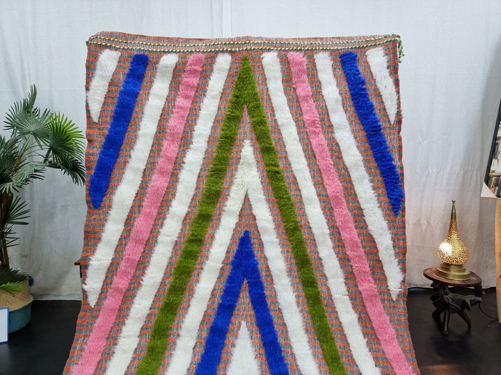 PRETTY BENIOURAIN RUG, Handmade Rug , Blue And Pink Rug, Berber Rug, Striped Rug, Tribal Rug, Area Rug, Handwoven rug, Funky Wool Rug