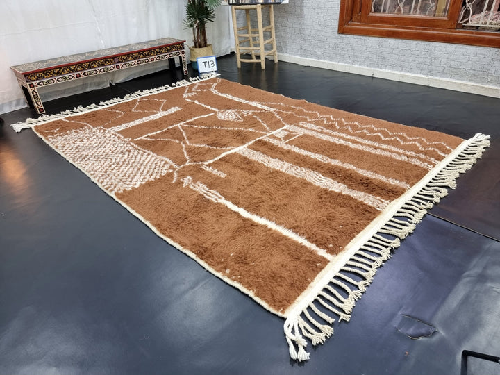 AMAZING BENIOURAIN RUG, Moroccan Rug , Brown Rug, Abstract Rug, Handmade Rug, Handwoven Rug, Area Rug, Bohemian Rug, Plain Rug, Wool Rug