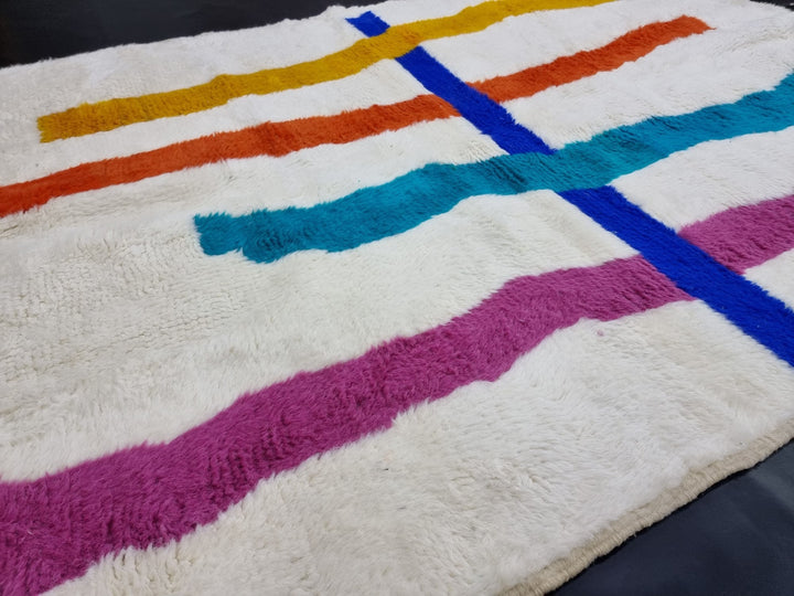 UNIQUE BENIOURAIN RUG, Moroccan Rug, Colorful Rug, Striped Rug, Handmade Rug, Handwoven Rug, Area Rug, Bohemian Rug, Funky Rug, Boho Rug