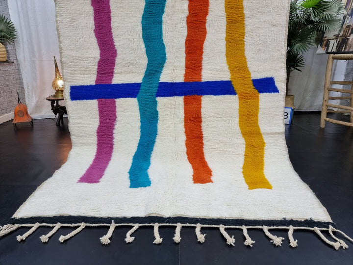 UNIQUE BENIOURAIN RUG, Moroccan Rug, Colorful Rug, Striped Rug, Handmade Rug, Handwoven Rug, Area Rug, Bohemian Rug, Funky Rug, Boho Rug