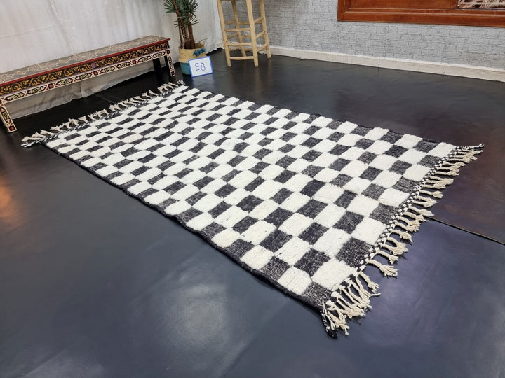 STUNNING MOROCCAN RUG, Beniourain Rug , Black  White Rug, Checkered Rug, Handmade Rug, Area Rug, Handwoven Rug, Berber Rug, Boho Rug