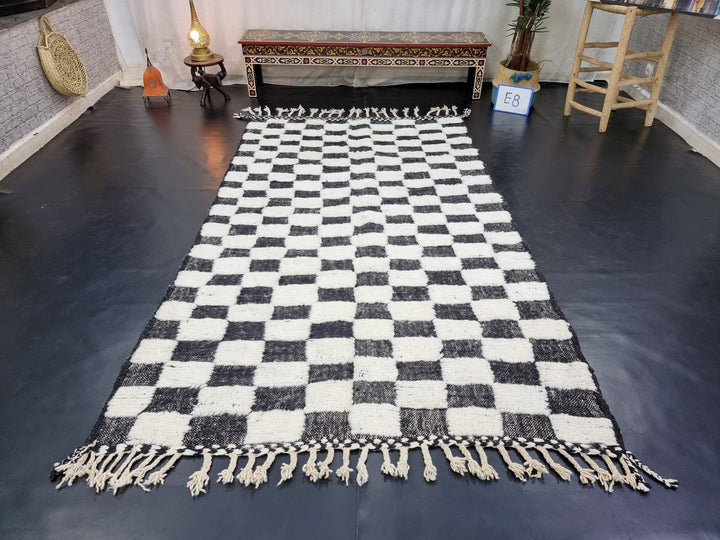 STUNNING MOROCCAN RUG, Beniourain Rug , Black  White Rug, Checkered Rug, Handmade Rug, Area Rug, Handwoven Rug, Berber Rug, Boho Rug