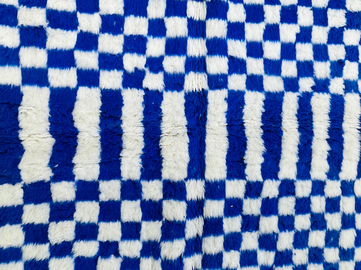 Blue BENIOURAIN RUG, Moroccan Handmade Carpet, Blue  White Rug, Berber Wool Rug, Checkered Rug, Checkerboard Rug, Bohemian Rug 