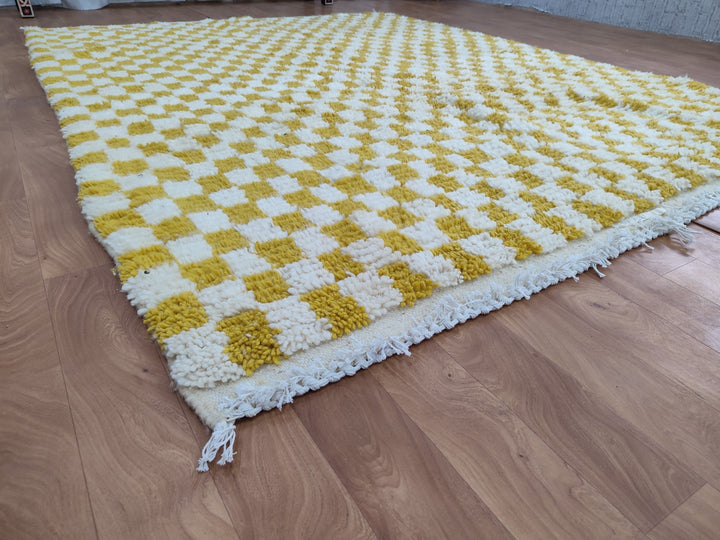 Custom Moroccan mustard checkered rug Moroccan checkered rug, Moroccan checkerboard rug Checkered area rug Checkerboard Rug, beniourain rug