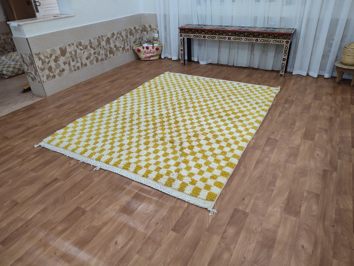 Custom Moroccan mustard checkered rug Moroccan checkered rug, Moroccan checkerboard rug Checkered area rug Checkerboard Rug, beniourain rug