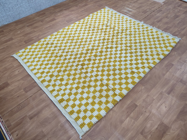 Custom Moroccan mustard checkered rug Moroccan checkered rug, Moroccan checkerboard rug Checkered area rug Checkerboard Rug, beniourain rug