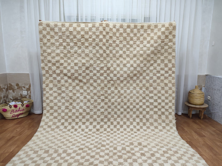 Large light beige and white checkered rug, Moroccan Berber checkered rug Checkered area rug Checkerboard Rug beniourain rug Soft Colored Rug