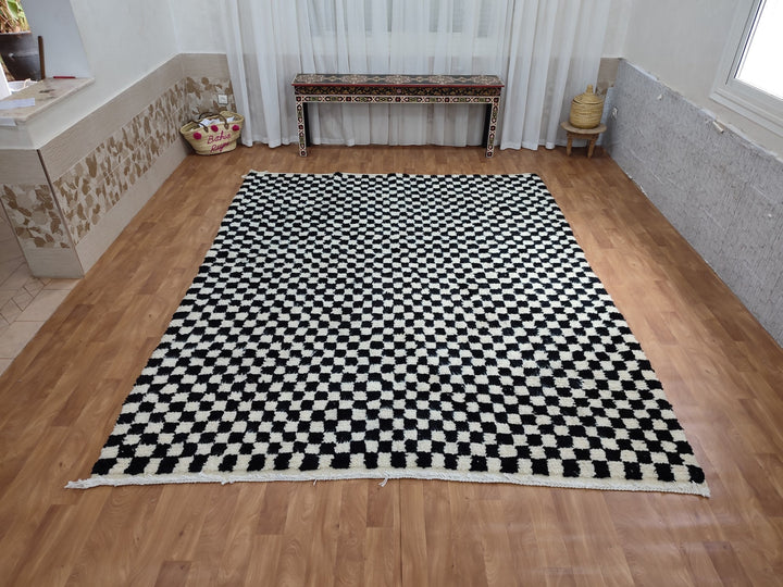 Moroccan Rug, Checker black and white Rug, Custom Rug Handmade Rug, Beni Ourain Rug, Tribal Berber Rug, Authentic Checkered Carpet, Soft Rug