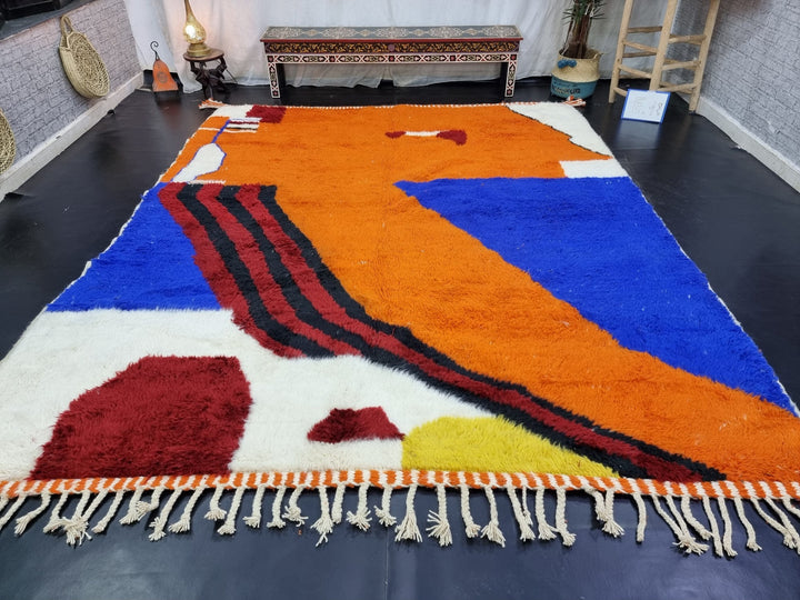 STUNNING MOROCCAN RUG, Beniourain Rug , Orange  Blue Rug, AbstractRug, Handmade Rug, Area Rug, Handwoven Rug, Berber Rug, Funky Rug