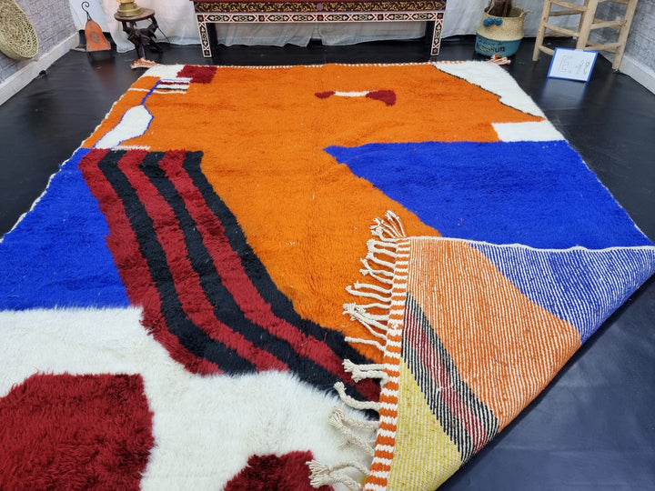 STUNNING MOROCCAN RUG, Beniourain Rug , Orange  Blue Rug, AbstractRug, Handmade Rug, Area Rug, Handwoven Rug, Berber Rug, Funky Rug