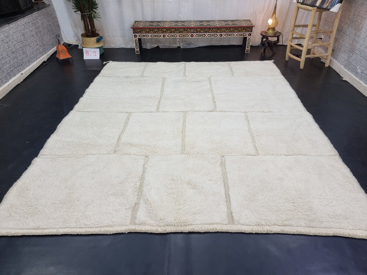 STUNNING BENIOURAIN RUG, Handmade Rug , Moroccan Rug, White Rug, Berber Rug, Checkered Rug, Handwoven Rug, Area Rug, Plain Rug, Wool Rug