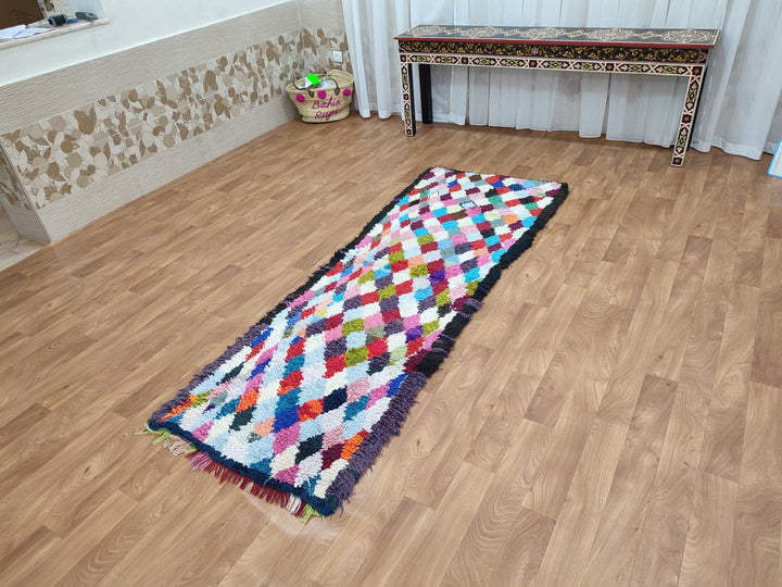  moroccan berber, colorful moroccan runner rug, moroccan rug boucherouite, area rug,  rag rug, wall hanging,glaoui  rug