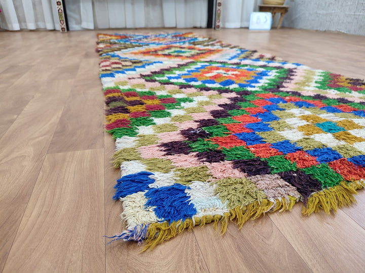  moroccan berber, colorful moroccan runner rug, moroccan rug boucherouite, area rug,  rag rug, wall hanging,glaoui  rug