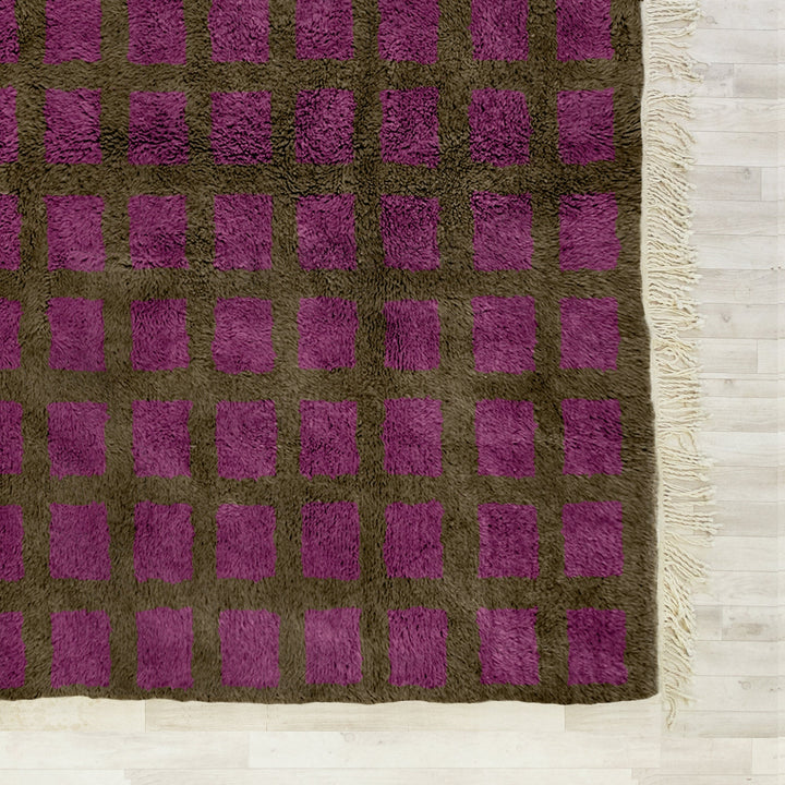 Custom Moroccan Purple and Grey Beni Ourain checkered rug