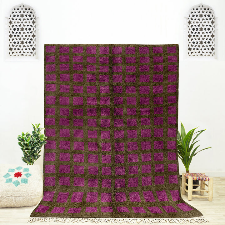 Custom Moroccan Purple and Grey Beni Ourain checkered rug