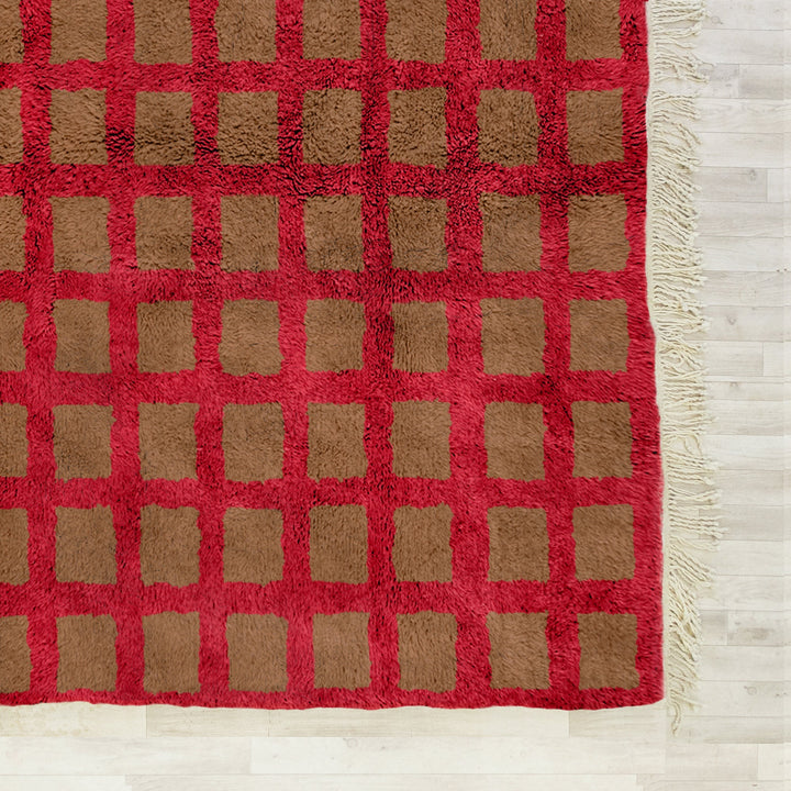 Brown Moroccan Rug, Checkered Rug, Area Rug , Beni Ourain Rug, Handmade Rug, Checkerboard Rug, Moroccan Shag Rug