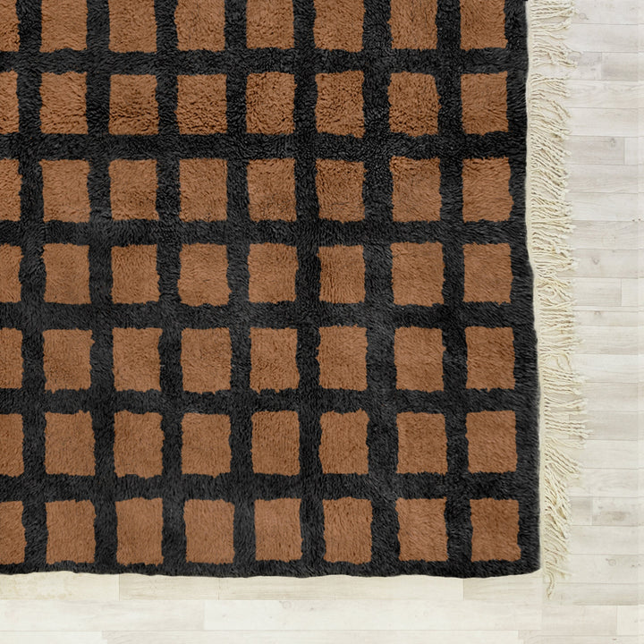 Brown Moroccan Rug, Checkered Rug, Handmade Beni Ourain Rug, Checkerboard Rug, Moroccan Shag Rug, Area Rug