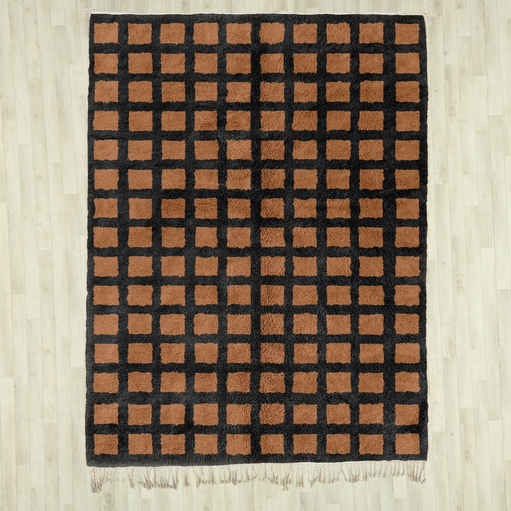 Brown Moroccan Rug, Checkered Rug, Handmade Beni Ourain Rug, Checkerboard Rug, Moroccan Shag Rug, Area Rug