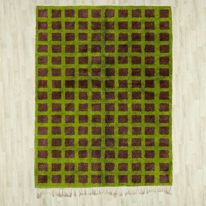 Green Moroccan Rug, Checkered Rug, Beni Ourain Rug, Checkerboard Rug, Handmade Rug, Wool Rug, Area Rug , Bedroom Rug