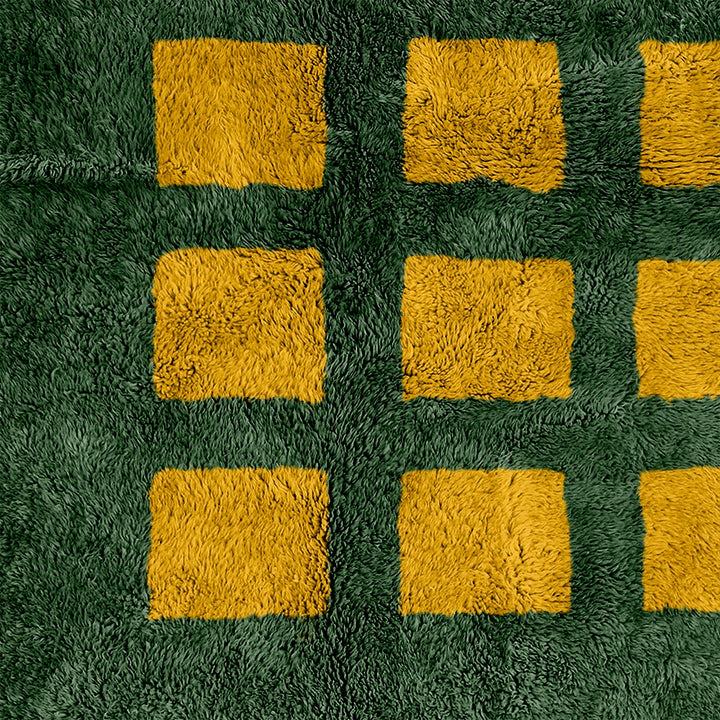 Custom Moroccan Yellow and Green Beni Ourain checkered rug