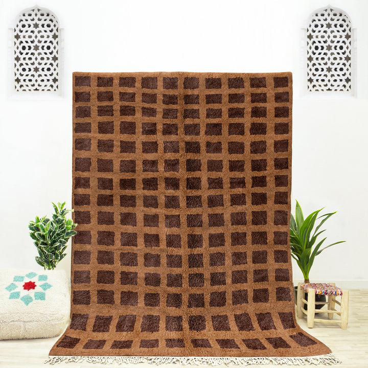 Brown Moroccan Rug, Checkered Rug, Handmade Rug, Beni Ourain Rug, Checkerboard Rug, Moroccan Shag Rug, Home Decor