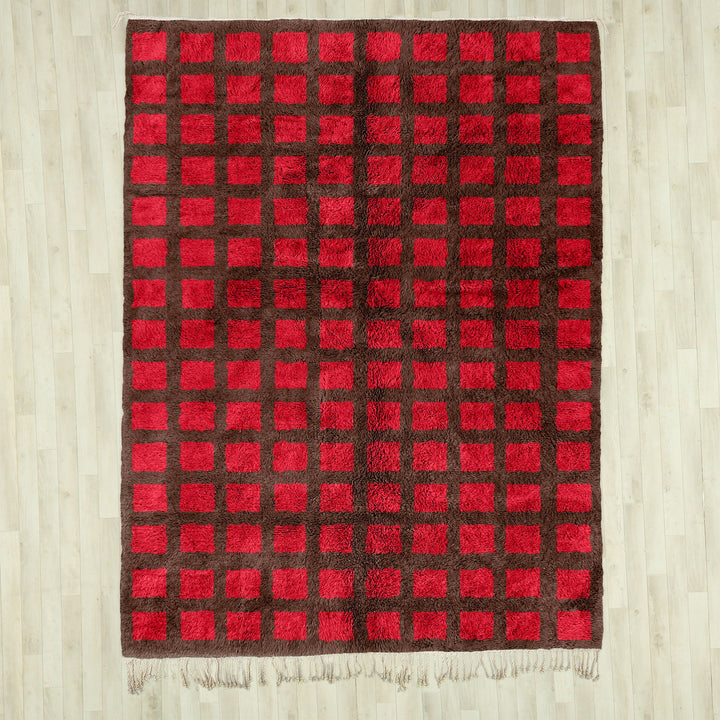 Custom Red Moroccan Beni Ourain checkered rug