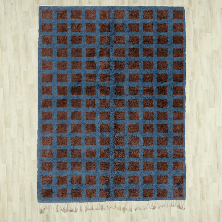 Brown custom Moroccan Berber checkerboard rug