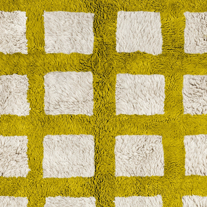 Custom checkered rug, Moroccan Berber sheepskin rug, Yellow and White checkerboard area rug