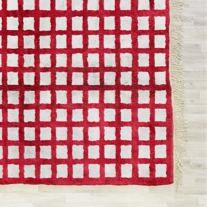 checkered area rug, moroccan rug, red rug, beni ourain rug, handmade rug,  rug, checkerboard rug, area rug , wool rug