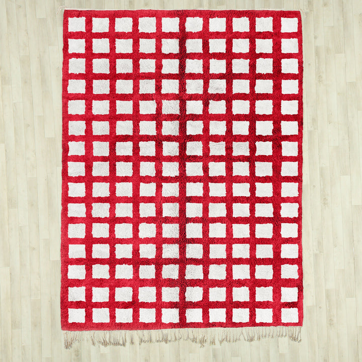 checkered area rug, moroccan rug, red rug, beni ourain rug, handmade rug,  rug, checkerboard rug, area rug , wool rug