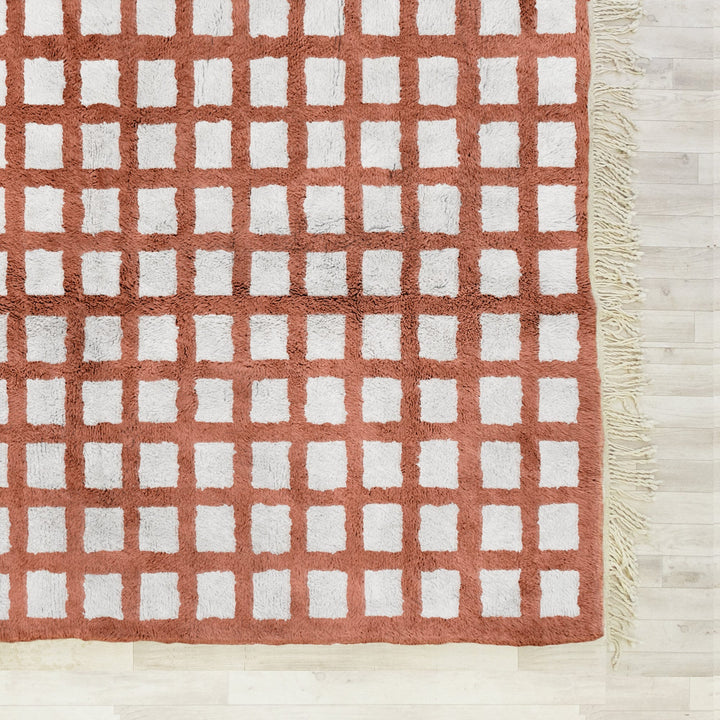 A Brown Moroccan Shag Rug, Handmade Checkered Rug, Custom Area Rug