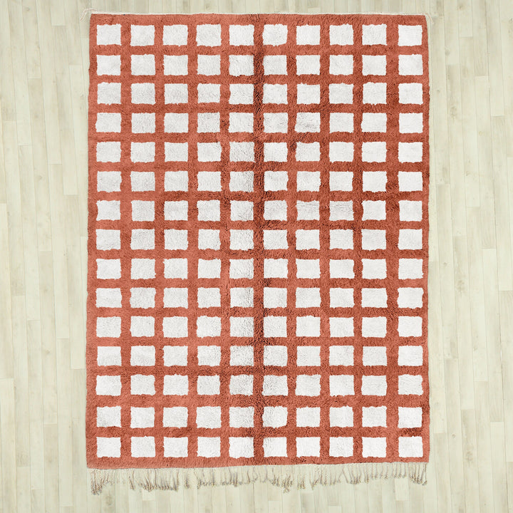 A Brown Moroccan Shag Rug, Handmade Checkered Rug, Custom Area Rug